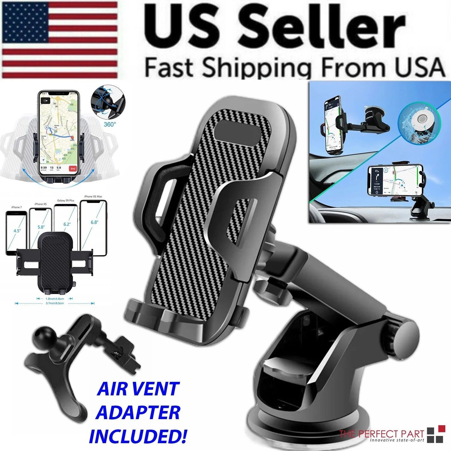 Revolutionary 360° Universal Car Phone Mount - Secure Windshield Holder for Your Mobile Device and GPS
