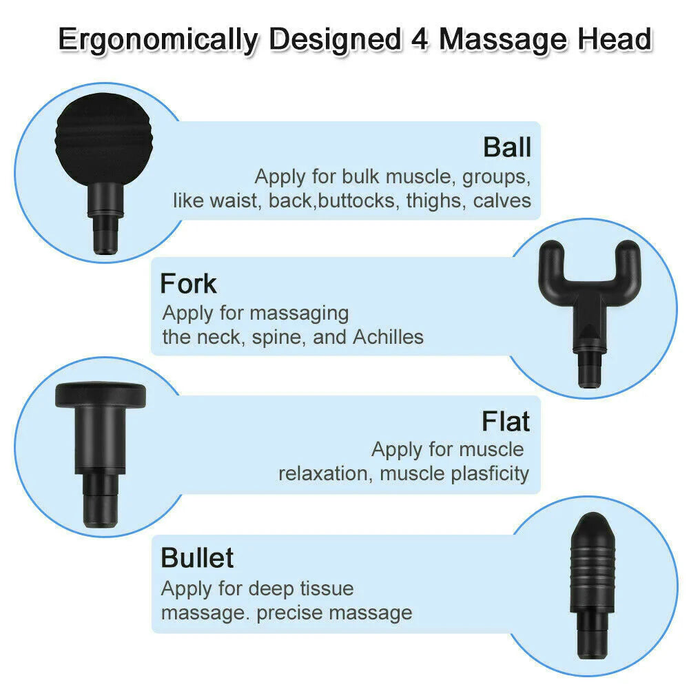 Experience Ultimate Relaxation with Our Deep Tissue Massage Gun - 4 Interchangeable Heads for Targeted Relief
