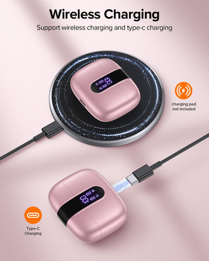 TAGRY Bluetooth Headphones Wireless Earbuds 60H Playback LED Power Display
