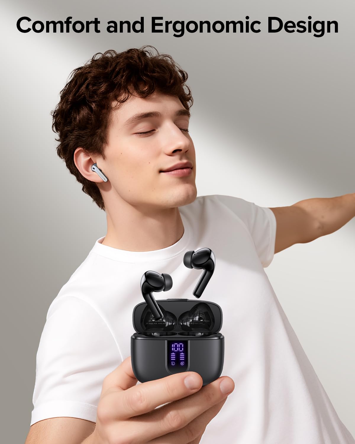 TAGRY Bluetooth Headphones Wireless Earbuds 60H Playback LED Power Display