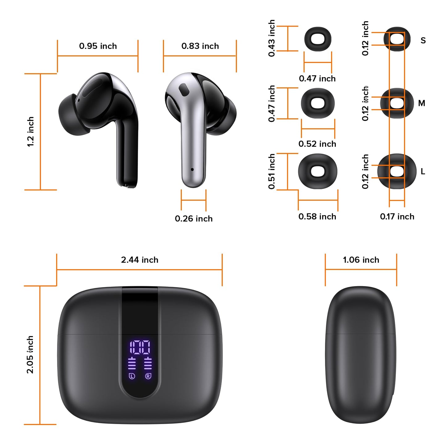 TAGRY Bluetooth Headphones Wireless Earbuds 60H Playback LED Power Display