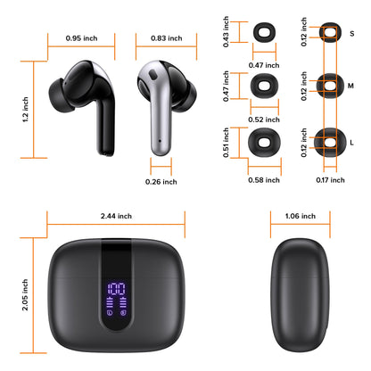 TAGRY Bluetooth Headphones Wireless Earbuds 60H Playback LED Power Display