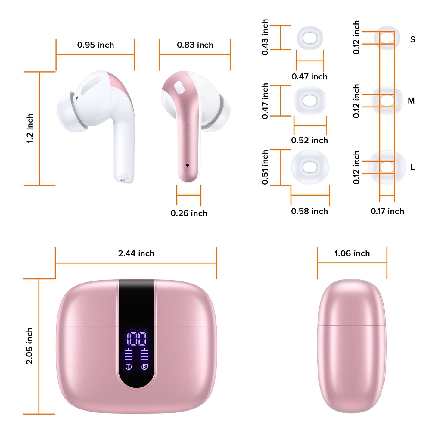 TAGRY Bluetooth Headphones Wireless Earbuds 60H Playback LED Power Display