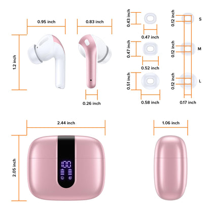 TAGRY Bluetooth Headphones Wireless Earbuds 60H Playback LED Power Display