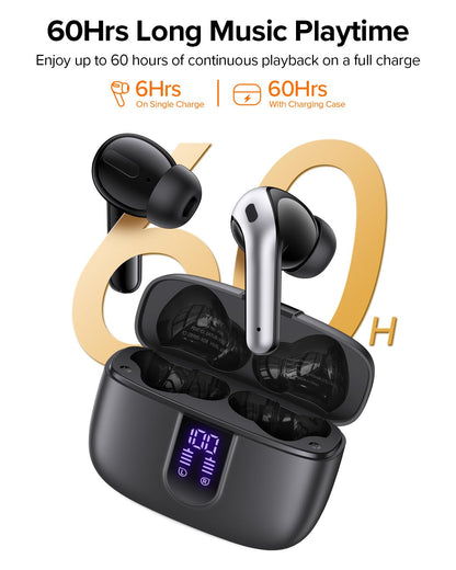 TAGRY Bluetooth Headphones Wireless Earbuds 60H Playback LED Power Display