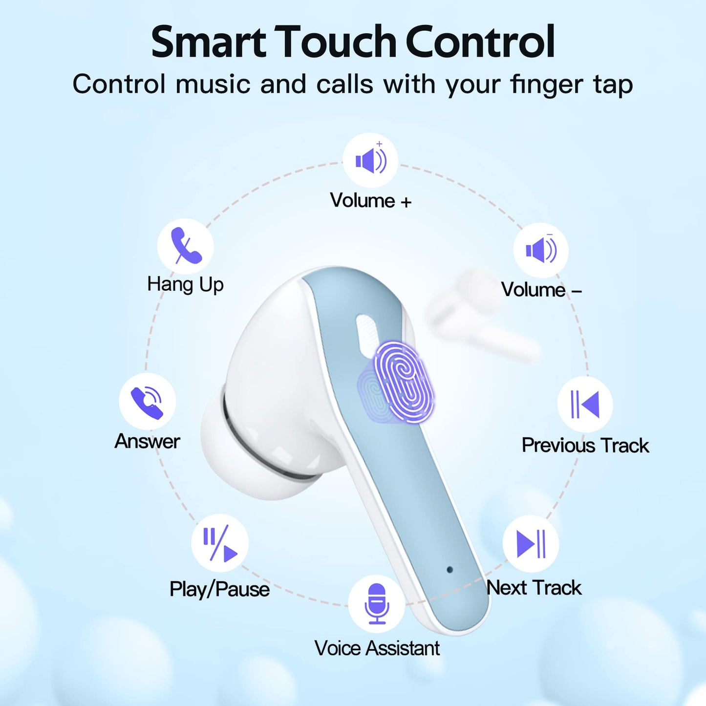 TAGRY Bluetooth Headphones Wireless Earbuds 60H Playback LED Power Display
