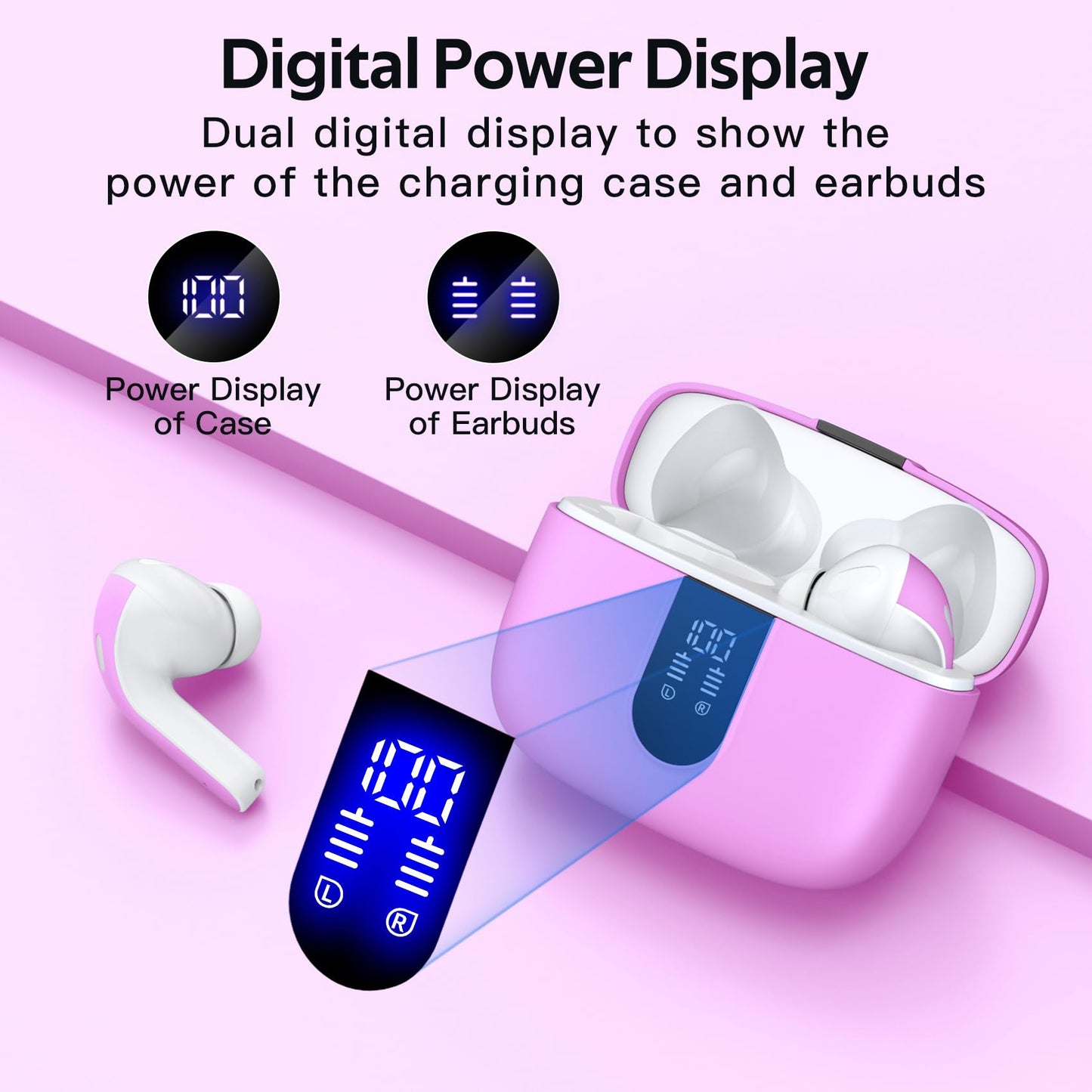 TAGRY Bluetooth Headphones Wireless Earbuds 60H Playback LED Power Display