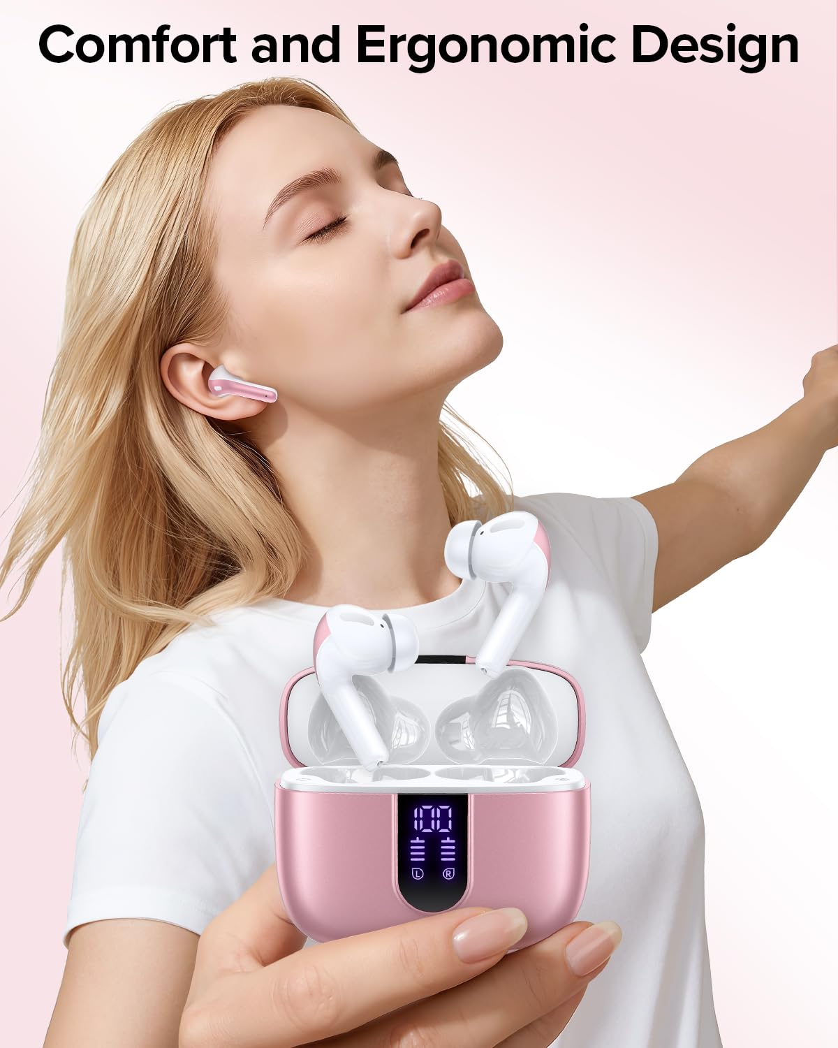 TAGRY Bluetooth Headphones Wireless Earbuds 60H Playback LED Power Display