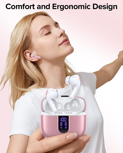 TAGRY Bluetooth Headphones Wireless Earbuds 60H Playback LED Power Display