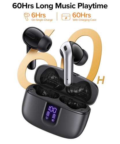 TAGRY Bluetooth Headphones Wireless Earbuds 60H Playback LED Power Display