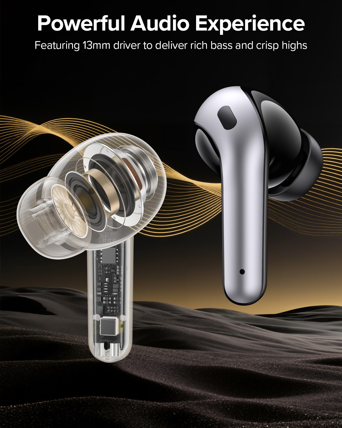 TAGRY Bluetooth Headphones Wireless Earbuds 60H Playback LED Power Display
