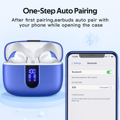 TAGRY Bluetooth Headphones Wireless Earbuds 60H Playback LED Power Display