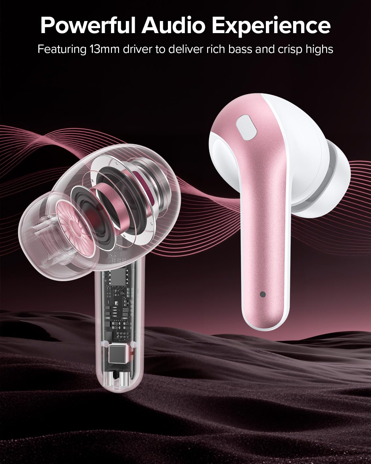 TAGRY Bluetooth Headphones Wireless Earbuds 60H Playback LED Power Display