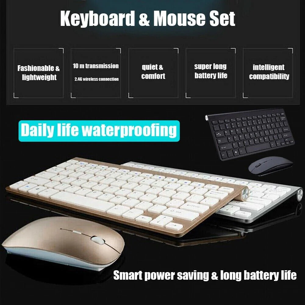Elevate Your Workspace with the Mini Waterproof Wireless Keyboard and Mouse Set - Perfect for Mac and PC!
